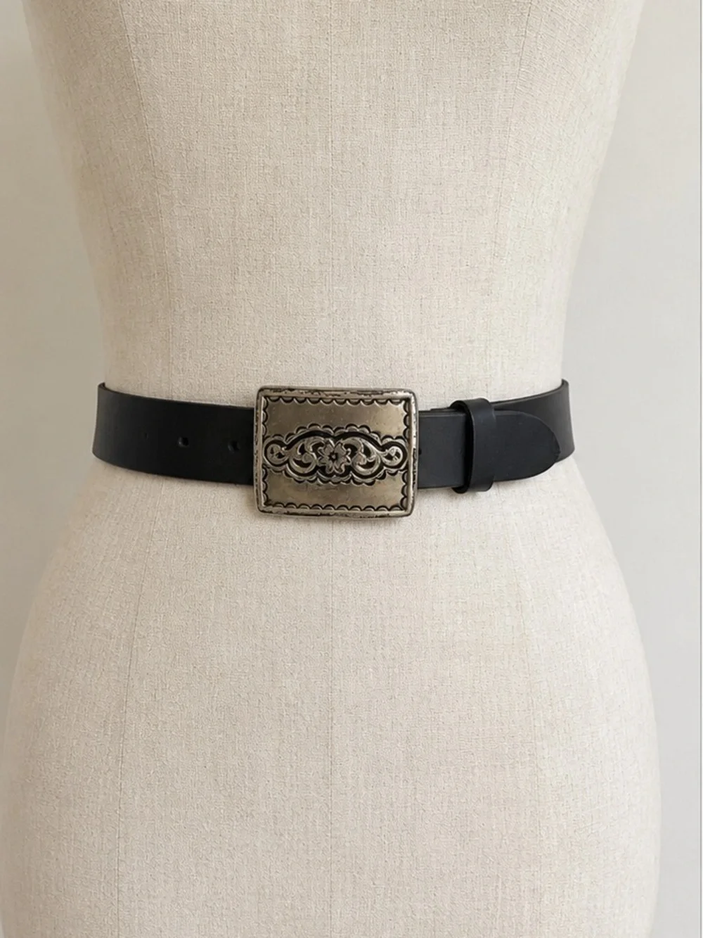 Silpada Italian Leather Black Belt Floral Engraved Silver Buckle Size Large